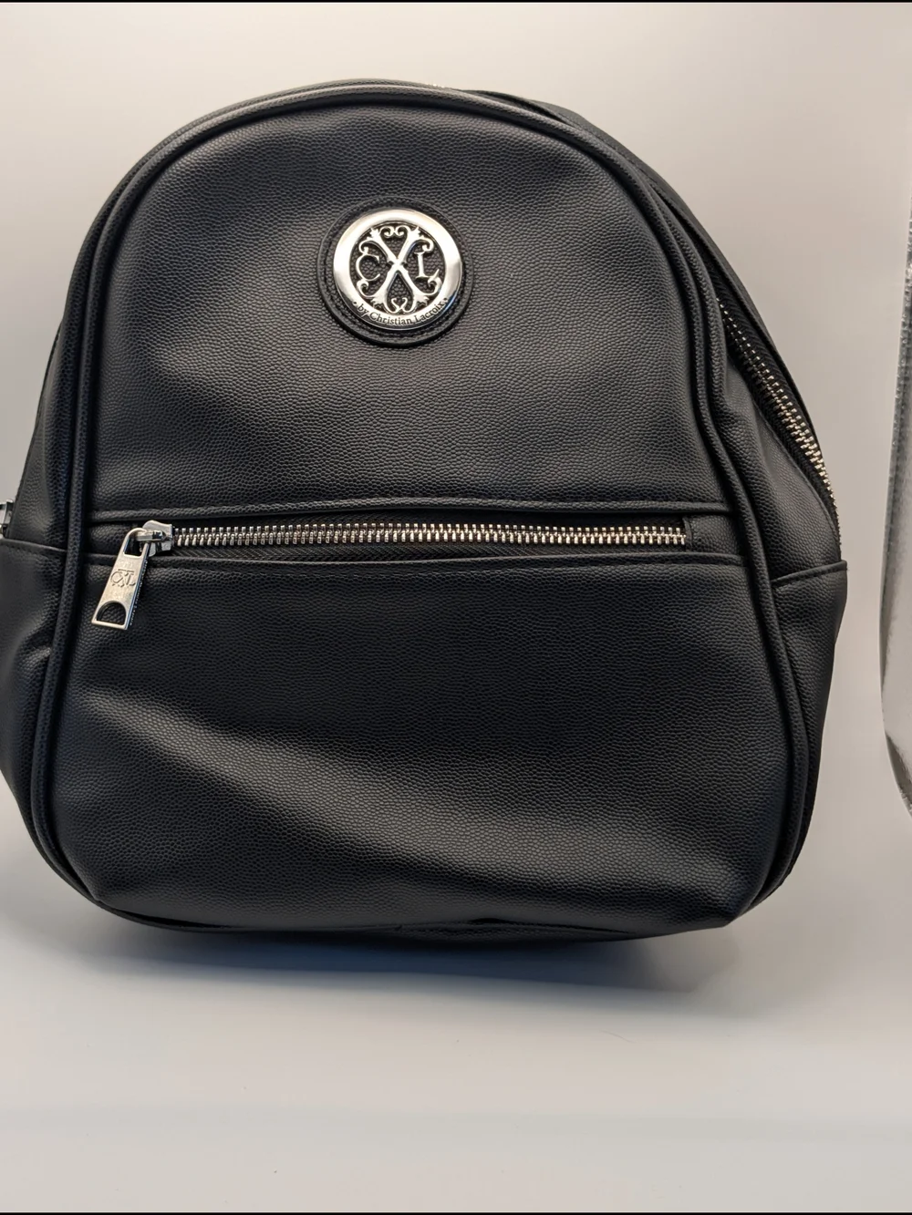 CXL by Christian Lacroix Black Pebbled Backpack Zip Top Silver Hardware